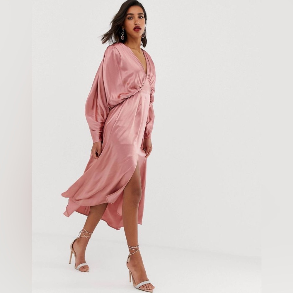NWT ASOS EDITION ruched batwing midi dress in satin SIZE 8